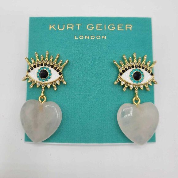 Kurt Geiger Evil Eye Pink Stone Heart Earrings NWT!  NEW! - Picture 1 of 9